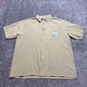 Vintage Key West Florida Button Camp Shirt Mens 2XL Tan Graphic Print Cotton USA